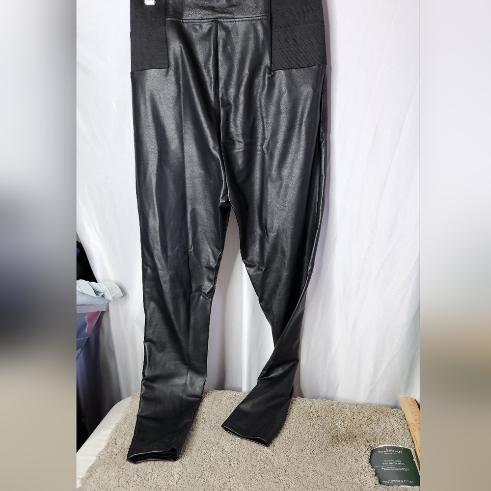 Women's High Waisted Faux Leather Leggings - A New Day Black S - Picture 4 of 13